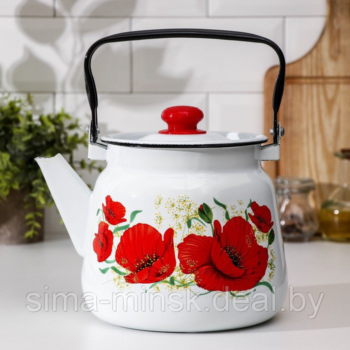 Чайник «Маки», 3,5 л, эмалированная крышка, индукция, цвет белый - фото 1 - id-p224954912