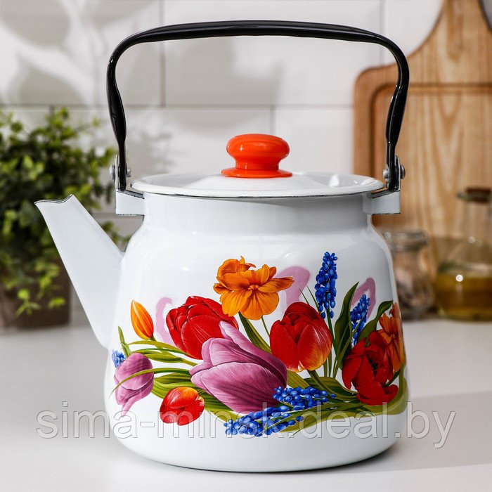 Чайник «Тюльпан Май», 3,5 л, с кнопкой, индукция, цвет белый - фото 1 - id-p224954916