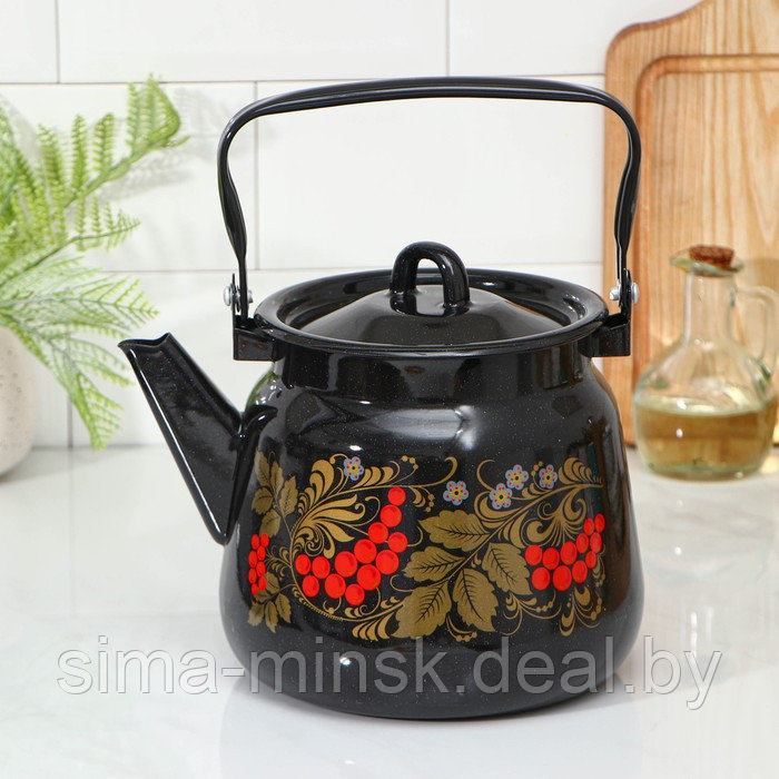 Чайник «Рябинушка», чёрный рябчик, с петлёй, 3,5 л - фото 1 - id-p224954917
