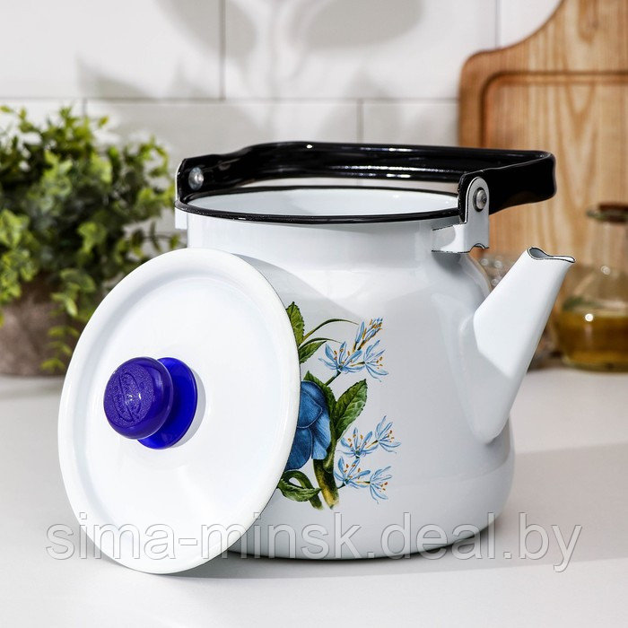 Чайник с кнопкой «Цветы синие», 3,5 л, индукция, цвет белый - фото 2 - id-p224954918
