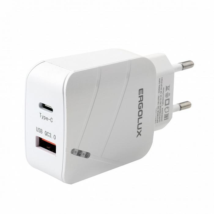 Зарядное устройство Ergolux USB+Type-C White ELX-PA01QC-C01 - фото 1 - id-p224954820
