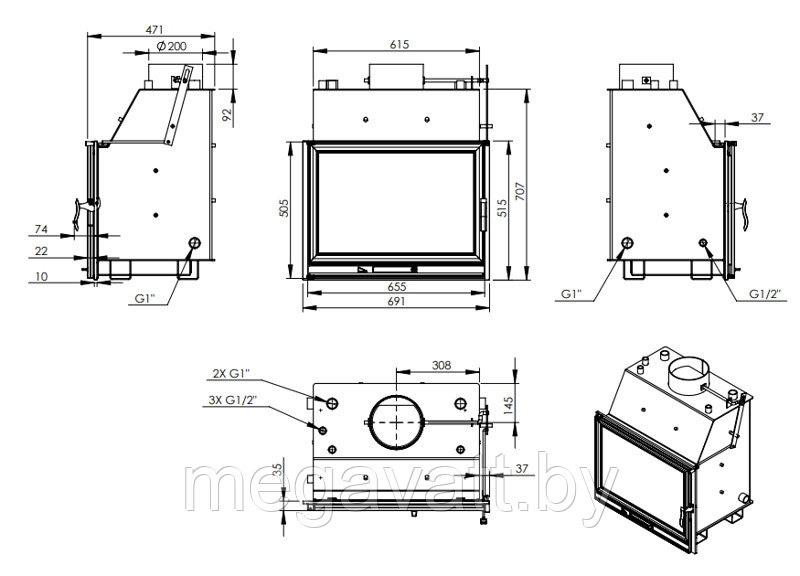 Каминная топка Nordflam La Braise LB800 PW с водяной рубашкой EKO - фото 3 - id-p224955058