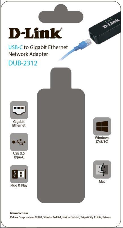 Сетевой адаптер D-Link DUB-2312, Gigabit Ethernet / USB Type-C - фото 4 - id-p224747341