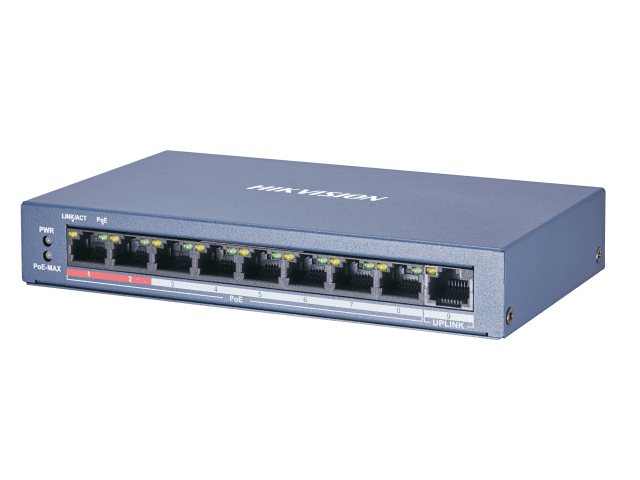 Неуправляемый коммутатор Hikvision DS-3E0109P-E/M(B). 8 10/100M RJ45 PoE портов. 1 10/100M RJ45 uplink порт. - фото 1 - id-p220114427