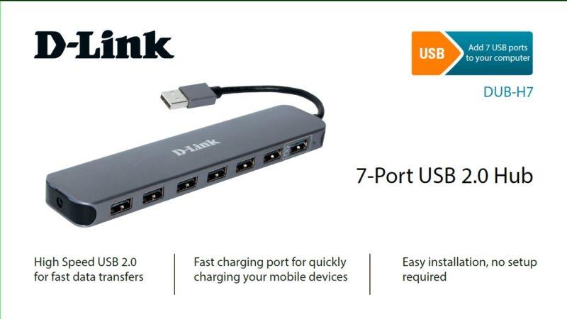 Концентратор D-Link DUB-H7, 7-ми портовый USB 2.0 концентратор. скорость до 480 Мбит/с - фото 2 - id-p220144888