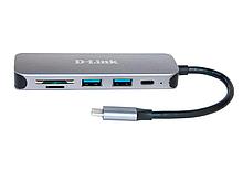 Сетевой адаптер D-Link DUB-2325. Концентратор с 2 портами USB 3.0. 1 портом USB Type-C. слотами для карт SD и