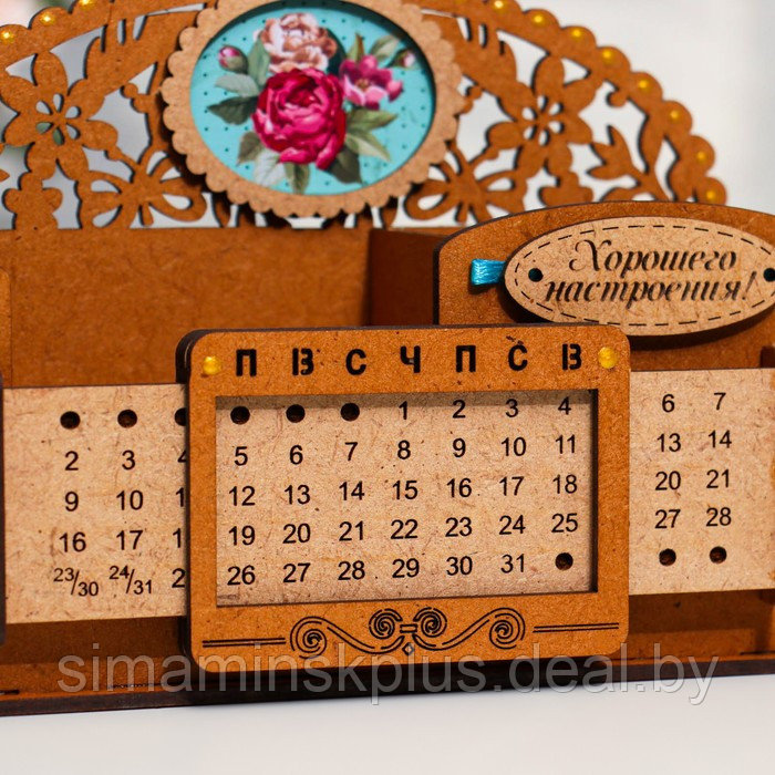 Календарь-карандашница "Летние цветы", мдф, дуб, 17х7,5х14 см - фото 4 - id-p224957896