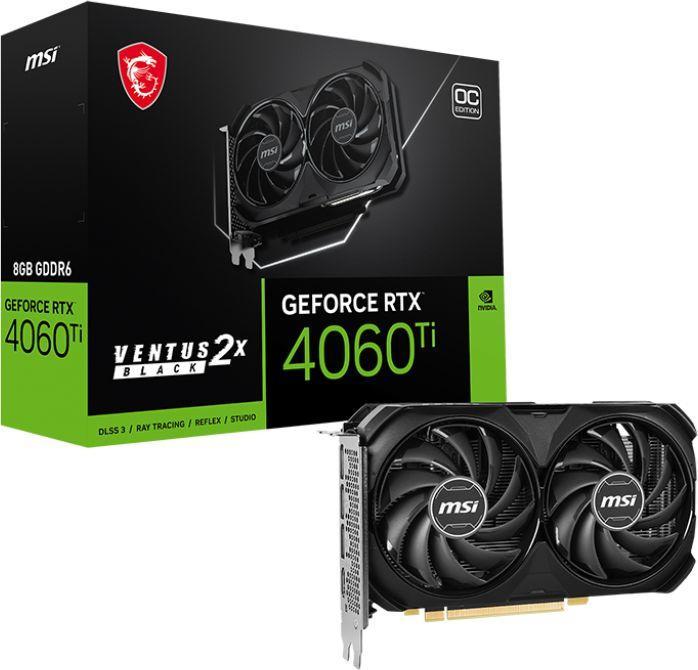 Видеокарта NVIDIA GeForce MSI RTX 4060Ti VENTUS 2X BLACK 8G (RTX 4060 TI VENTUS 2X BLACK 8G) 8Gb GDDR6 - фото 1 - id-p224958245