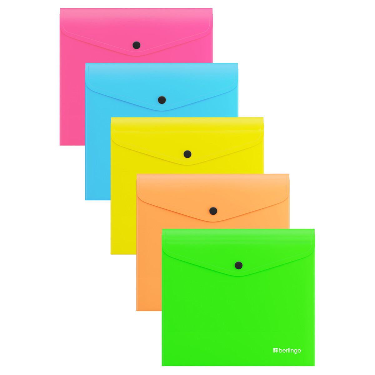 Папка-конверт на кнопке Berlingo "Neon" А5+, 200мкм, ассорти неоновых цветов EFb_A5395