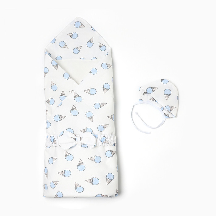 Набор для новорождённого (одеяло, шапочка, пояс), цвет голубой, рост 56-62 см - фото 1 - id-p224962498