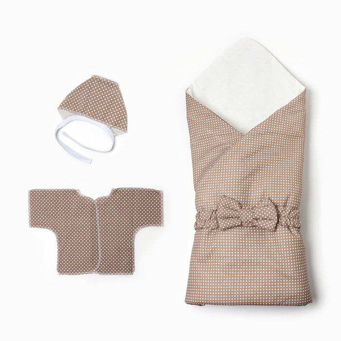 Набор для новорождённого (одеяло, чепчик, распашонка, пояс), цвет бежевый, рост 56-62 см - фото 1 - id-p224962499