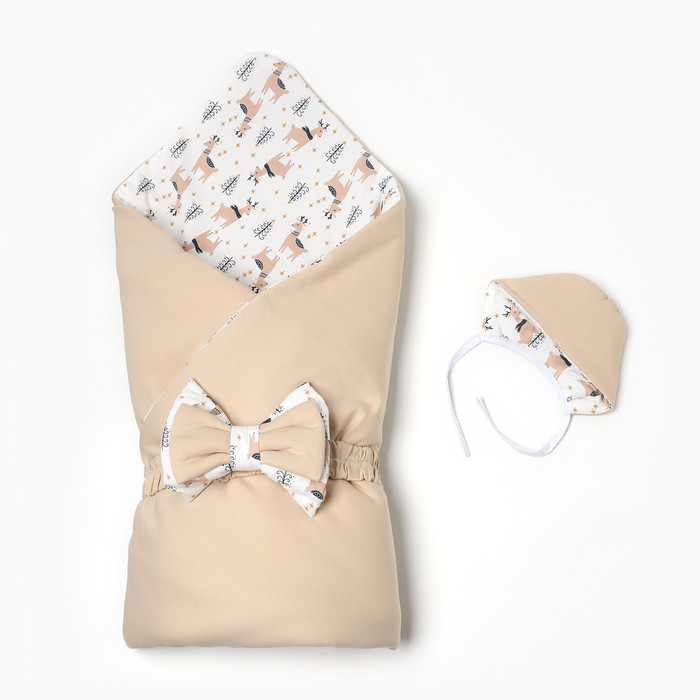 Набор для новорожденного (одеяло, шапочка, пояс), цвет бежевый, рост 56-62 см - фото 1 - id-p224962503