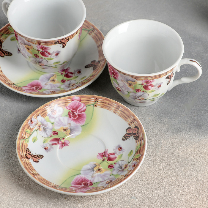 Сервиз керамический чайный Доляна «Садовый дворик», 4 предмета: 2 чашки 200 мл, 2 блюдца - фото 2 - id-p224965437