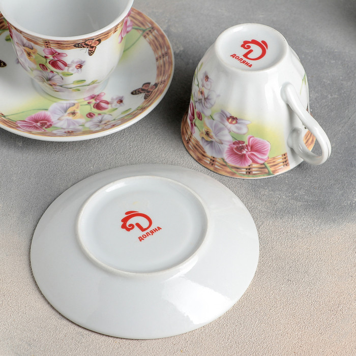 Сервиз керамический чайный Доляна «Садовый дворик», 4 предмета: 2 чашки 200 мл, 2 блюдца - фото 3 - id-p224965437