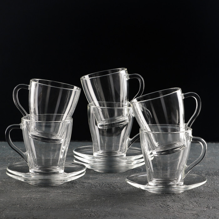 Чайный стеклянный набор «Грация», 12 предметов: кружка 250 мл, 6 шт, блюдце, 6 шт - фото 1 - id-p224965445