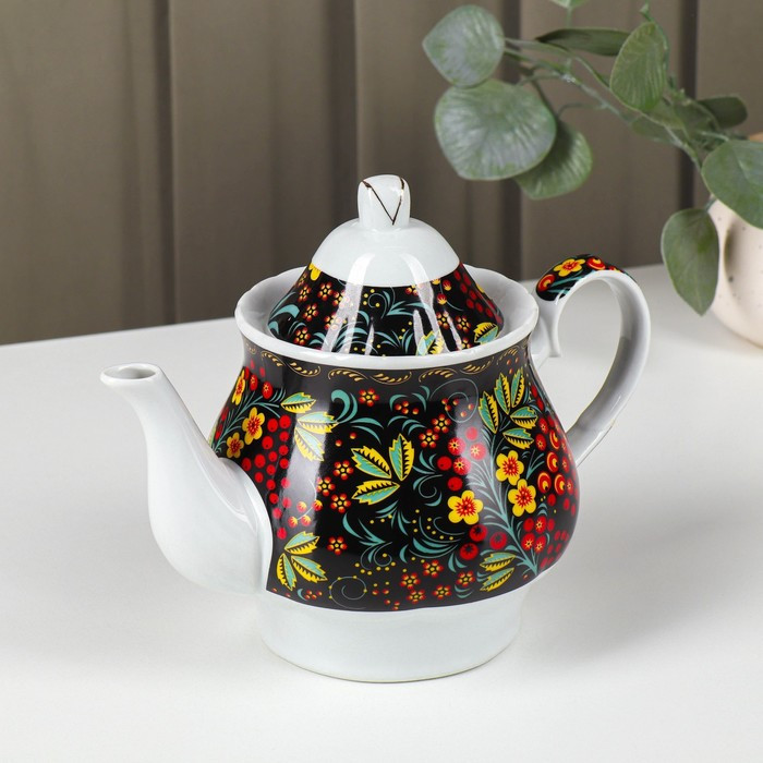 Сервиз чайный керамический на металлической подставке Доляна «Хохлома», 13 предметов: 6 чашек 210 мл, 6 блюдец - фото 9 - id-p224965449