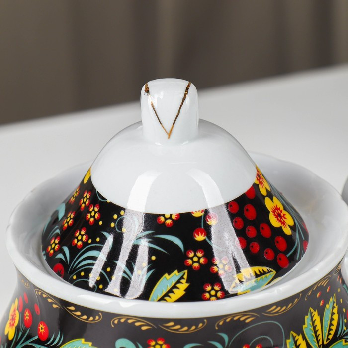 Сервиз чайный керамический на металлической подставке Доляна «Хохлома», 13 предметов: 6 чашек 210 мл, 6 блюдец - фото 10 - id-p224965449