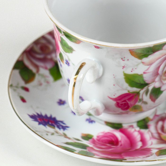 Сервиз керамический чайный на металлической подставке Доляна «Томная роза», 13 предметов: 6 чашек 230 мл, 6 - фото 6 - id-p224965450
