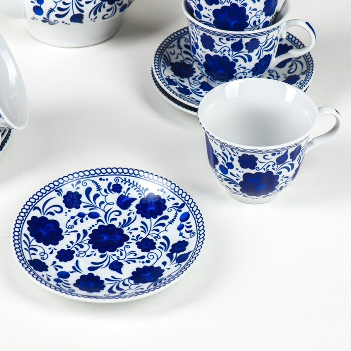 Сервиз керамический чайный Доляна «Русский узор»,13 предметов на подставке: 6 чашек 210 мл, 6 блюдец, чайник - фото 7 - id-p224965451