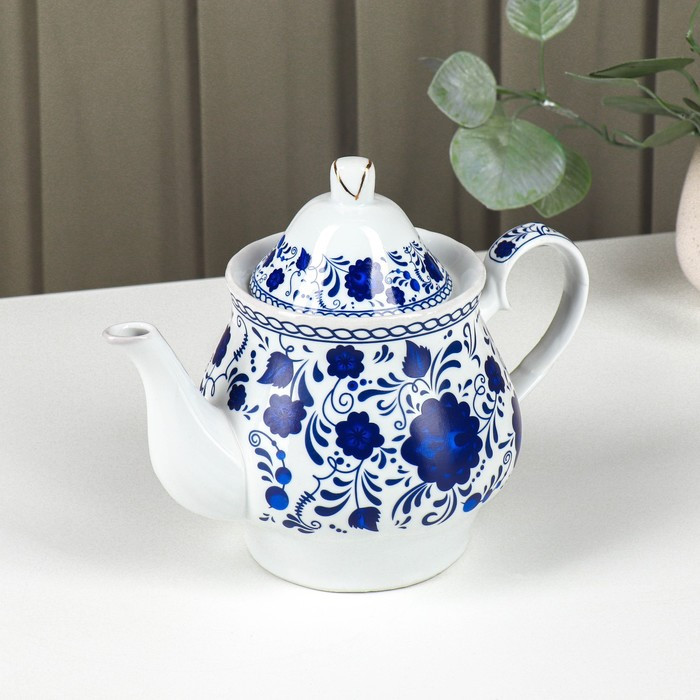 Сервиз керамический чайный Доляна «Русский узор»,13 предметов на подставке: 6 чашек 210 мл, 6 блюдец, чайник - фото 9 - id-p224965451