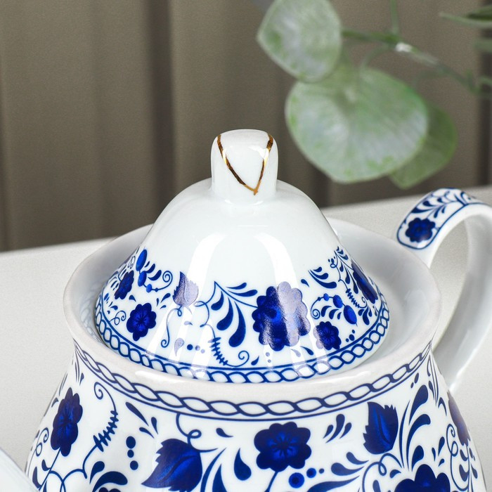Сервиз керамический чайный Доляна «Русский узор»,13 предметов на подставке: 6 чашек 210 мл, 6 блюдец, чайник - фото 10 - id-p224965451
