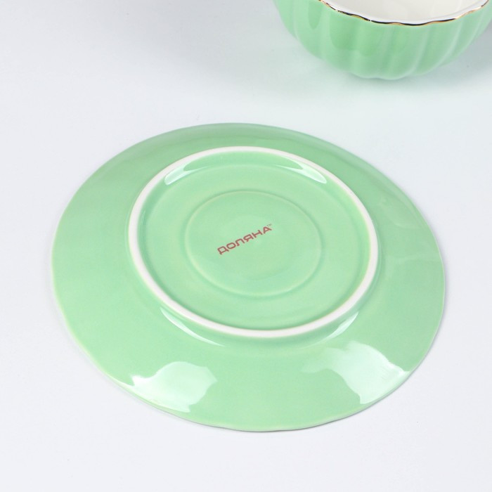 Сервиз фарфоровый чайный Доляна «Вивьен», 12 предметов: 6 чашек 200 мл, 6 блюдец d=15 см, цвет зелёный - фото 3 - id-p224965455