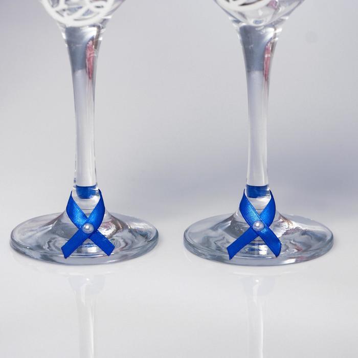 Набор свадебных бокалов "Романтика", ручной работы, синий-серебро, 6х6х20,5 см - фото 3 - id-p224966038