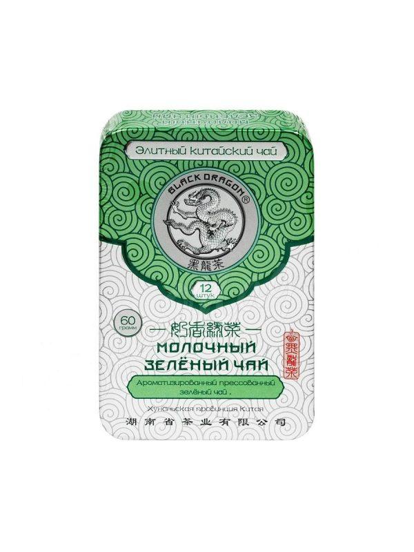 Чай прессованный зеленый молочный 12 шт*5 гр "Черный Дракон" жестяная упаковка