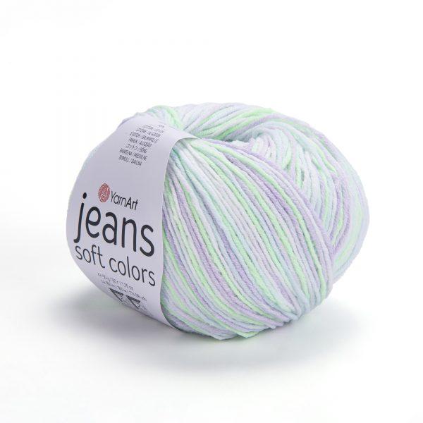 Пряжа Ярнарт Джинс Софт Колорс (Yarnart Jeans Soft Colors) цвет 6201 светлая мята/ сирень
