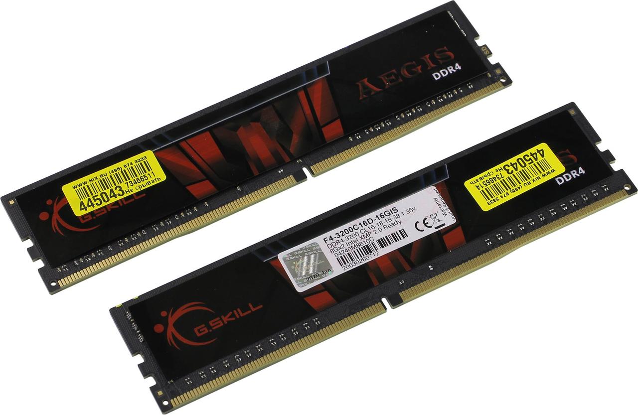 G.Skill Aegis F4-3200C16D-16GIS DDR4 DIMM 16Gb KIT 2*8Gb PC4-25600 CL16