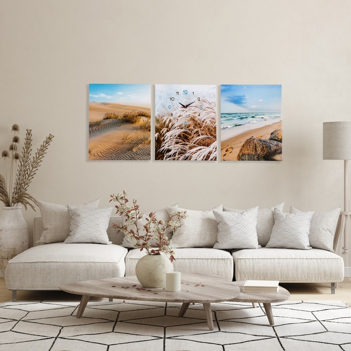 Часы-картина настенные модульные, триптих "Песчаные пляжи", плавный ход, 3 шт 48х39 см - фото 2 - id-p224971687