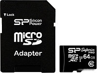 Карта памяти Silicon-Power microSDXC UHS-I U3 Class 10 64GB + адаптер [SP064GBSTXDU3V10SP]