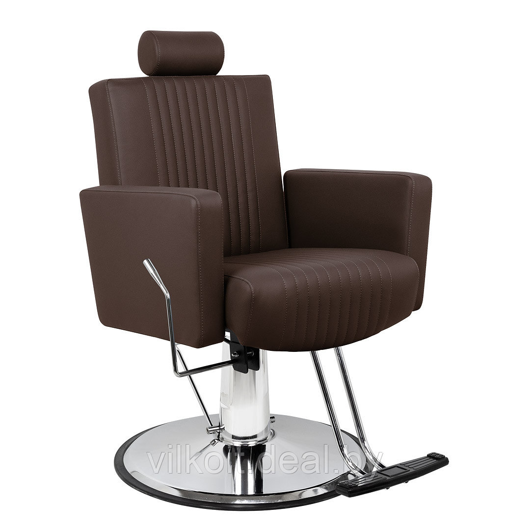 Мужское парикмахерское кресло Толедо Эко (декор линиями), коричневое. На заказ