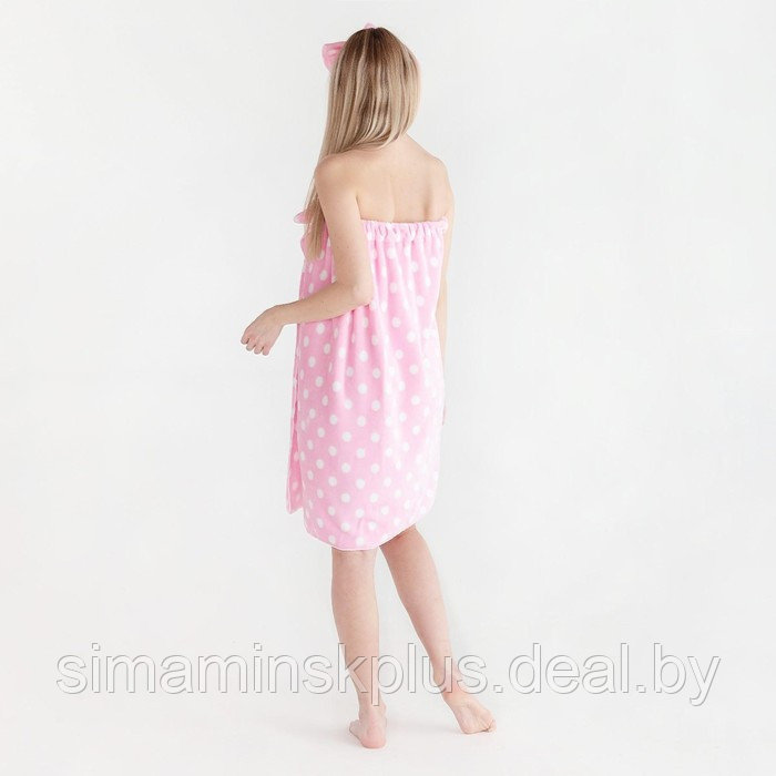 Набор для бани и ванной Этель "Горох" полотенце-парео 75*120 см+повязка, цв.розовый - фото 6 - id-p224974013