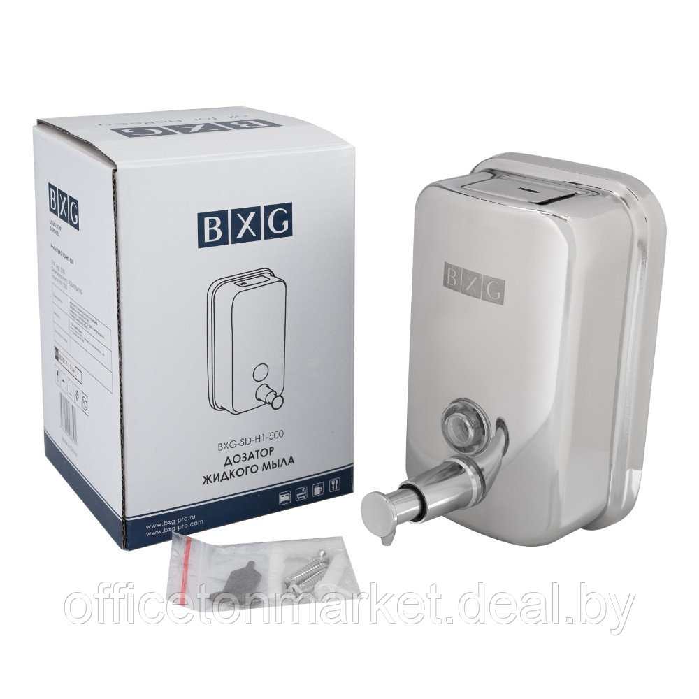 Диспенсер для жидкого мыла BXG "SD Н1-500", 0.5 л, ручной, металл, серебристый, глянцевый - фото 5 - id-p224961723