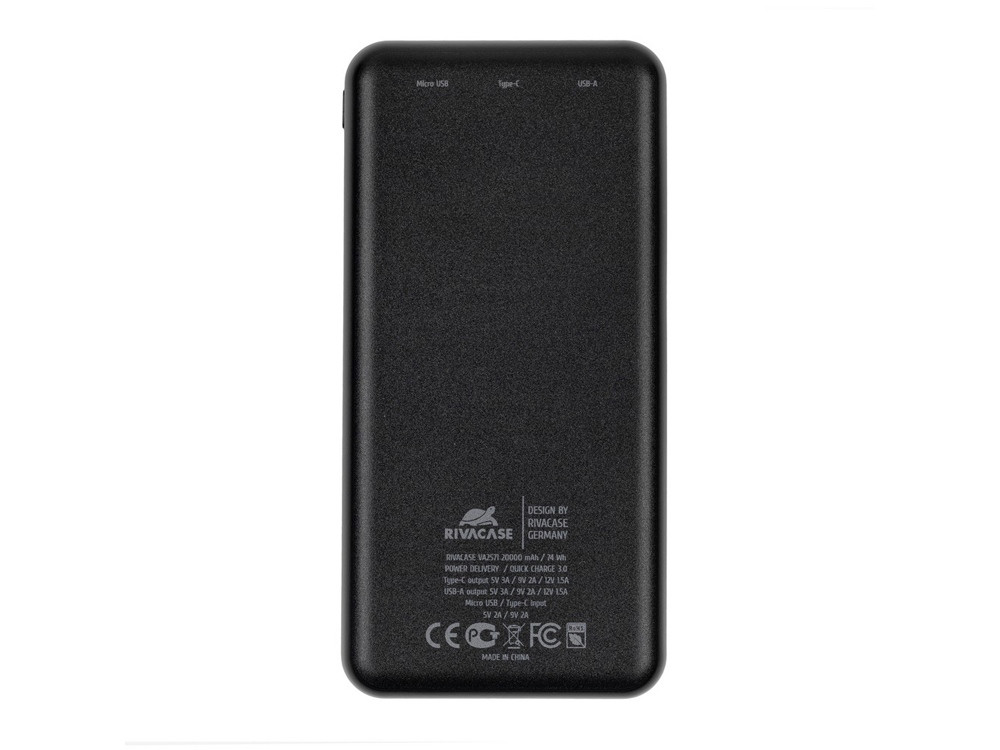 RIVACASE VA2571 (20000 мАч) QC/PD внешний аккумулятор, черный 12/24 - фото 3 - id-p224977481