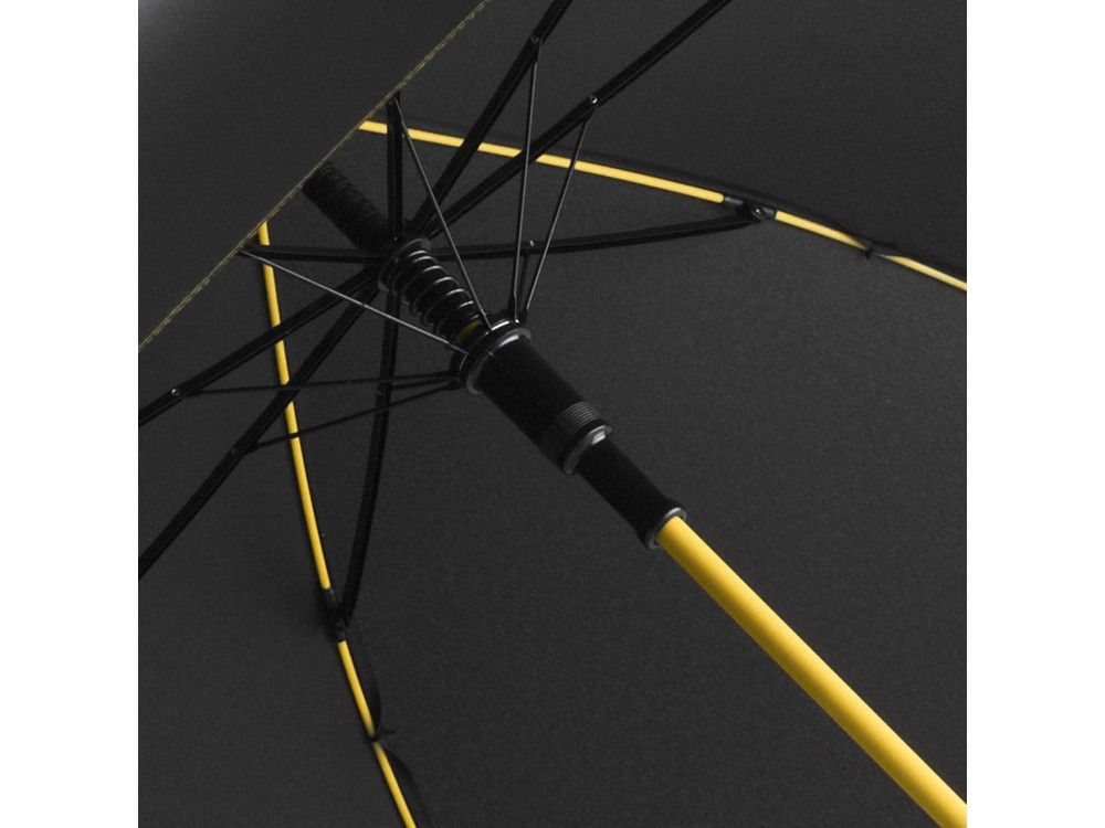 Зонт-трость 1084 Colorline с цветными спицами и куполом из переработанного пластика, черный/желтый - фото 2 - id-p224977504