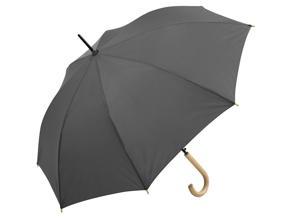Зонт-трость 1134 Okobrella с деревянной ручкой и куполом из переработанного пластика, серый - фото 1 - id-p224977506