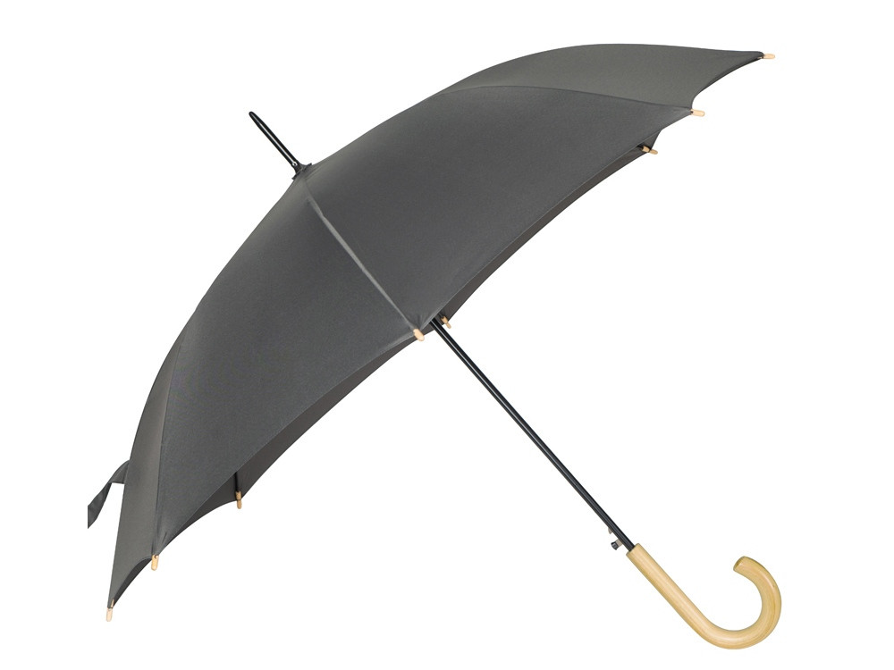 Зонт-трость 1134 Okobrella с деревянной ручкой и куполом из переработанного пластика, серый - фото 3 - id-p224977506