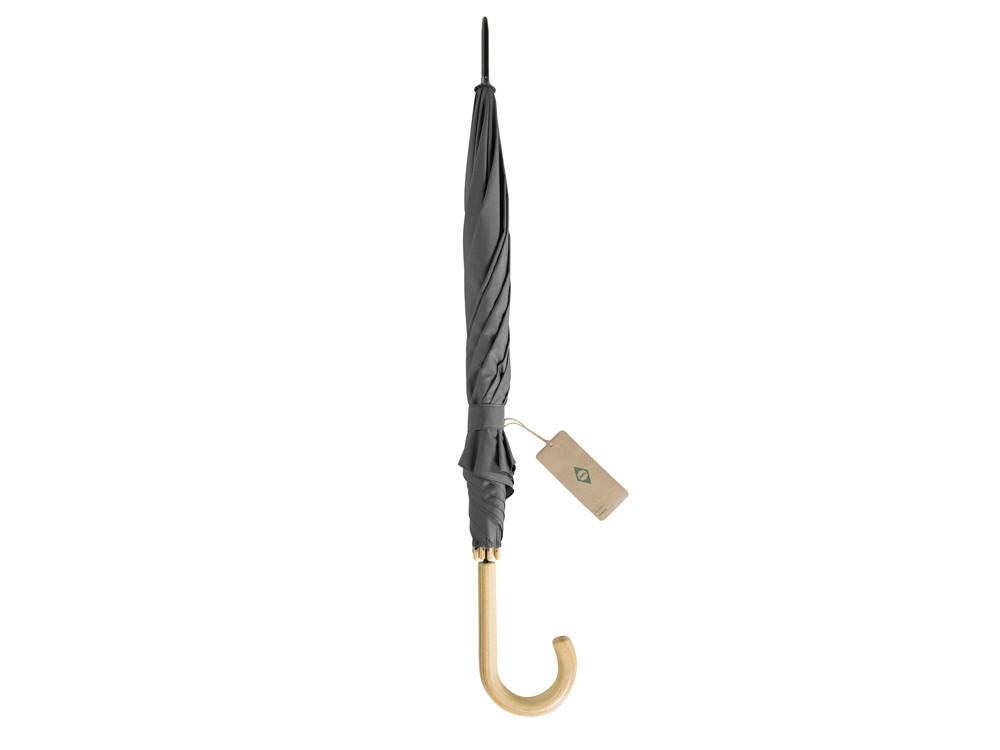 Зонт-трость 1134 Okobrella с деревянной ручкой и куполом из переработанного пластика, серый - фото 7 - id-p224977506