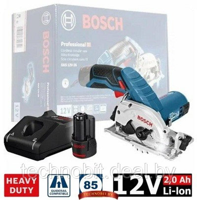 Аккумуляторная циркулярная пила Bosch GKS 12V-26 Professional (0615990M41) 1 акк. 2 А/ч, зарядное, картон - фото 1 - id-p224979808