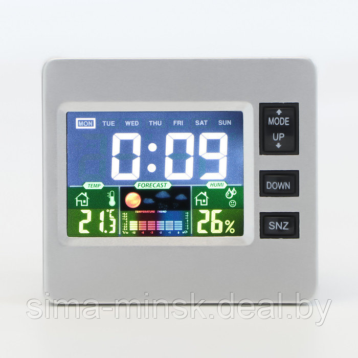Часы электронные настольные с метеостанцией, с календарём и будильником, 7.7 х 8.6 см - фото 1 - id-p224980863