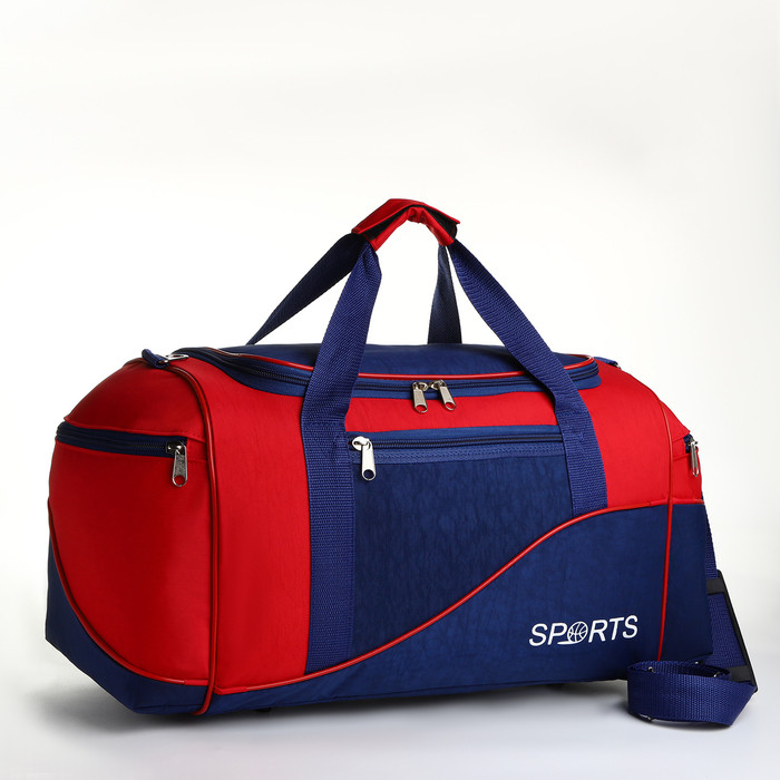 Сумка спортивная на молнии с подкладкой, 3 наружных кармана, цвет синий/красный - фото 1 - id-p224983181