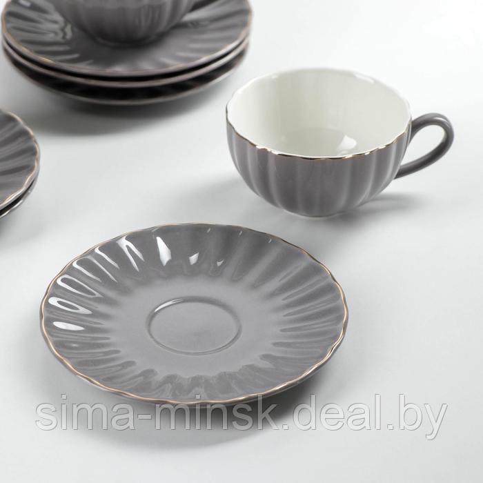 Сервиз фарфоровый чайный Доляна «Вивьен», 12 предметов: 6 чашек 200 мл, 6 блюдец d=15 см, цвет серый - фото 2 - id-p224983550