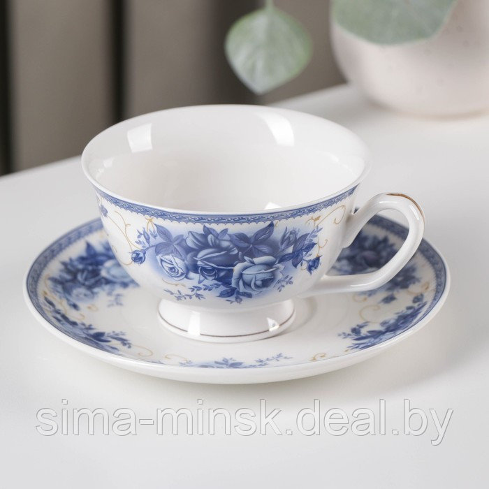 Чайная пара Доляна «Аззурро», 2 предмета: чашка 240 мл, блюдце d=15,2 см, цвет белый - фото 1 - id-p224983579