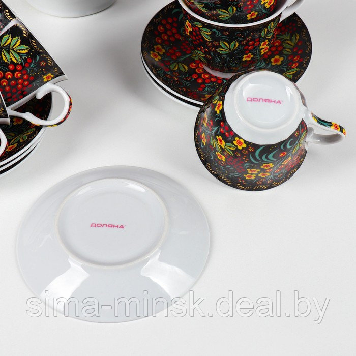 Сервиз чайный керамический на металлической подставке Доляна «Хохлома», 13 предметов: 6 чашек 210 мл, 6 блюдец - фото 8 - id-p224983589