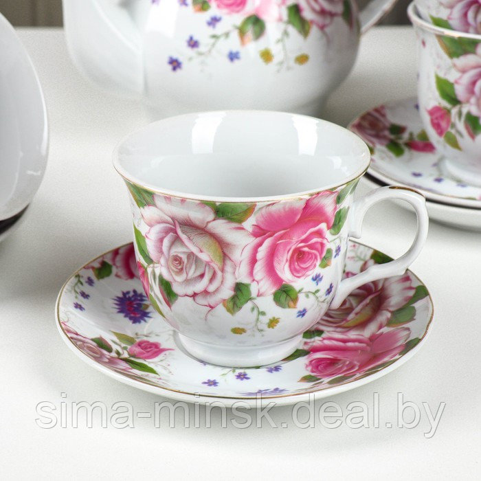 Сервиз керамический чайный на металлической подставке Доляна «Томная роза», 13 предметов: 6 чашек 230 мл, 6 - фото 4 - id-p224983590