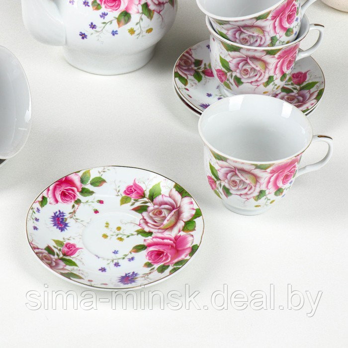 Сервиз керамический чайный на металлической подставке Доляна «Томная роза», 13 предметов: 6 чашек 230 мл, 6 - фото 7 - id-p224983590