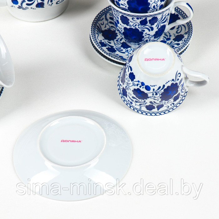 Сервиз керамический чайный Доляна «Русский узор»,13 предметов на подставке: 6 чашек 210 мл, 6 блюдец, чайник - фото 8 - id-p224983591