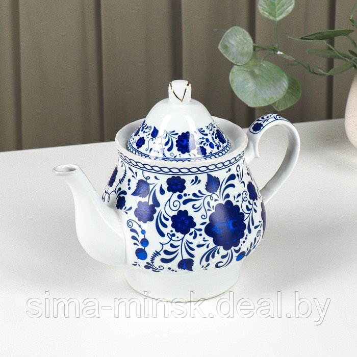 Сервиз керамический чайный Доляна «Русский узор»,13 предметов на подставке: 6 чашек 210 мл, 6 блюдец, чайник - фото 9 - id-p224983591